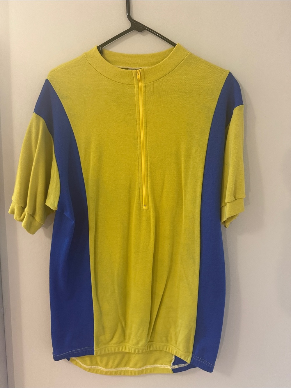 Short Sleeve Men’s Cycling JerseyYellow and Royal Blue 100% Wool